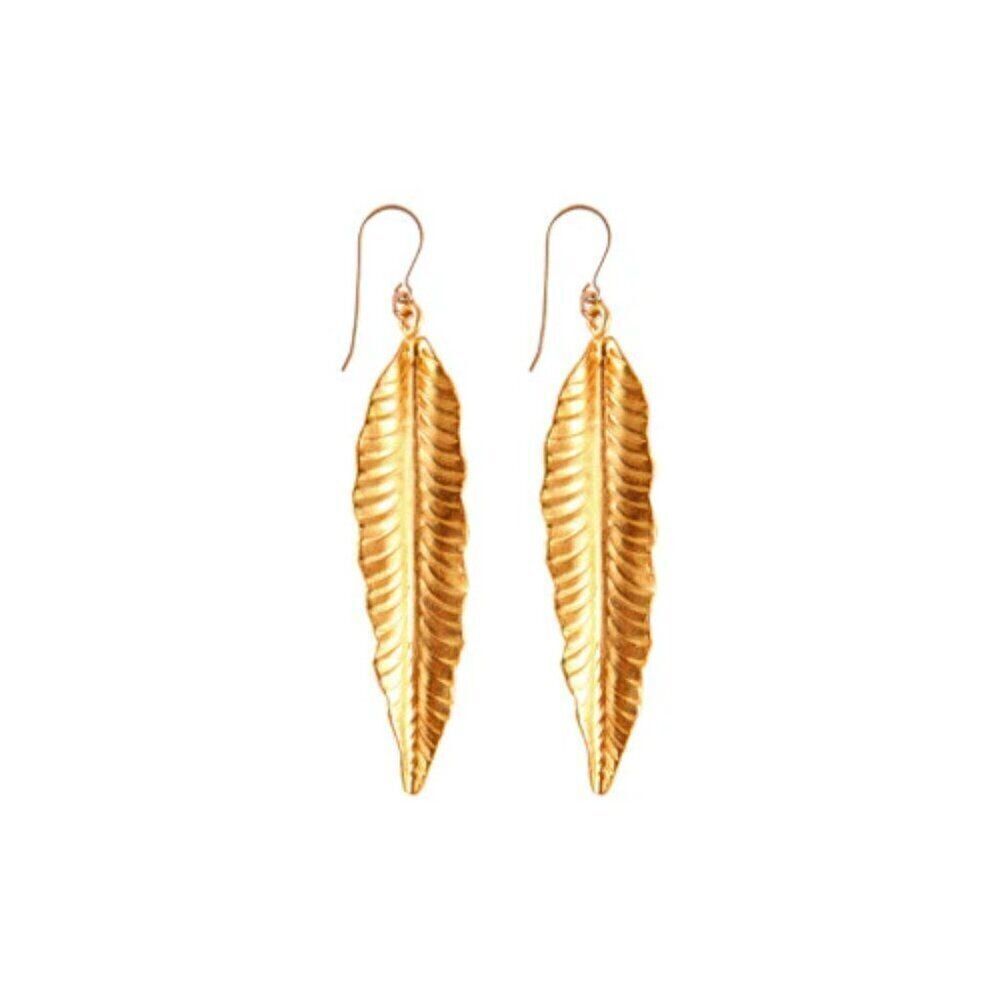 Heather Gardner Boho Gold Sterling Feather Dangle Drop Fairy Romantic Earrings - Picture 3 of 12